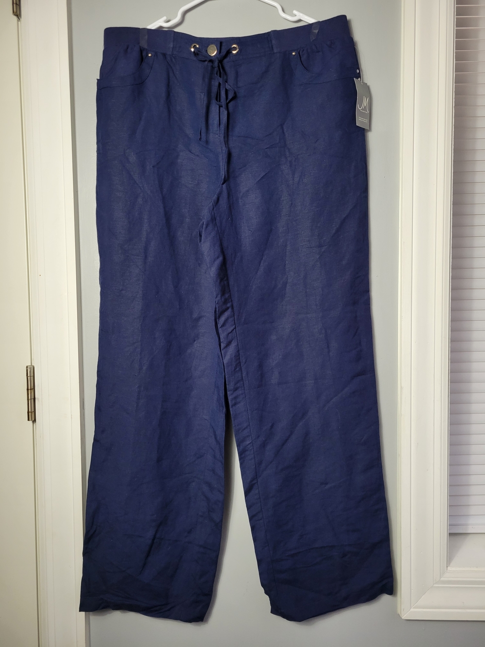 JM Collection Navy Wide-Leg Drawstring Chinos